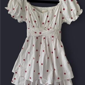 White Dress with Red Floral Pattern